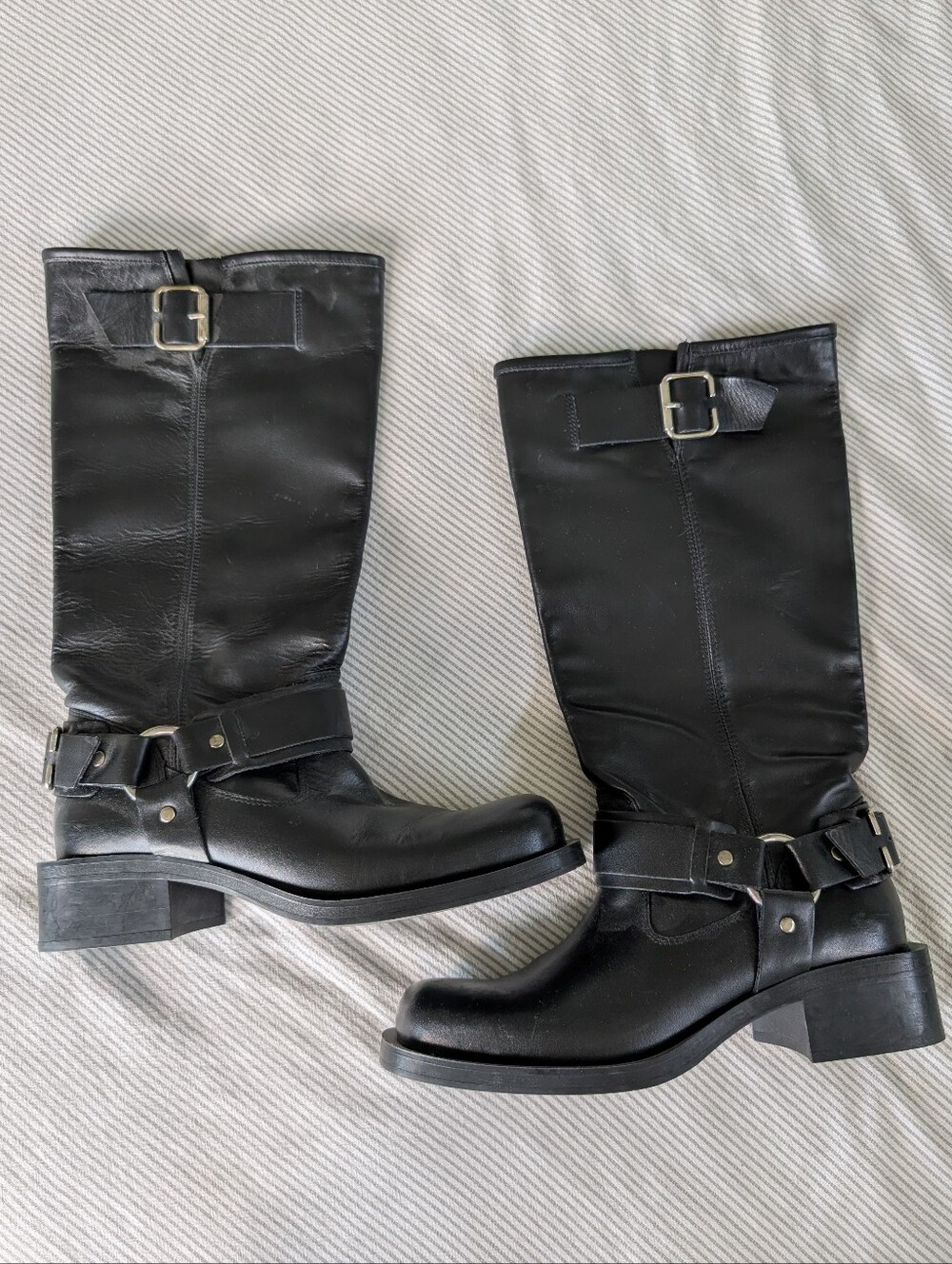 Zara Genuine Leather Biker Moto Buckle Motorcycle Engineer Calf Boots 38, 8